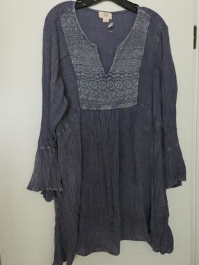 Exist Indigo Textured Top with Subtle Stripe